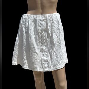 Mon Renn Anthropologie White Side Zip Fully Lined Rayon Skirt Women Size M EUC